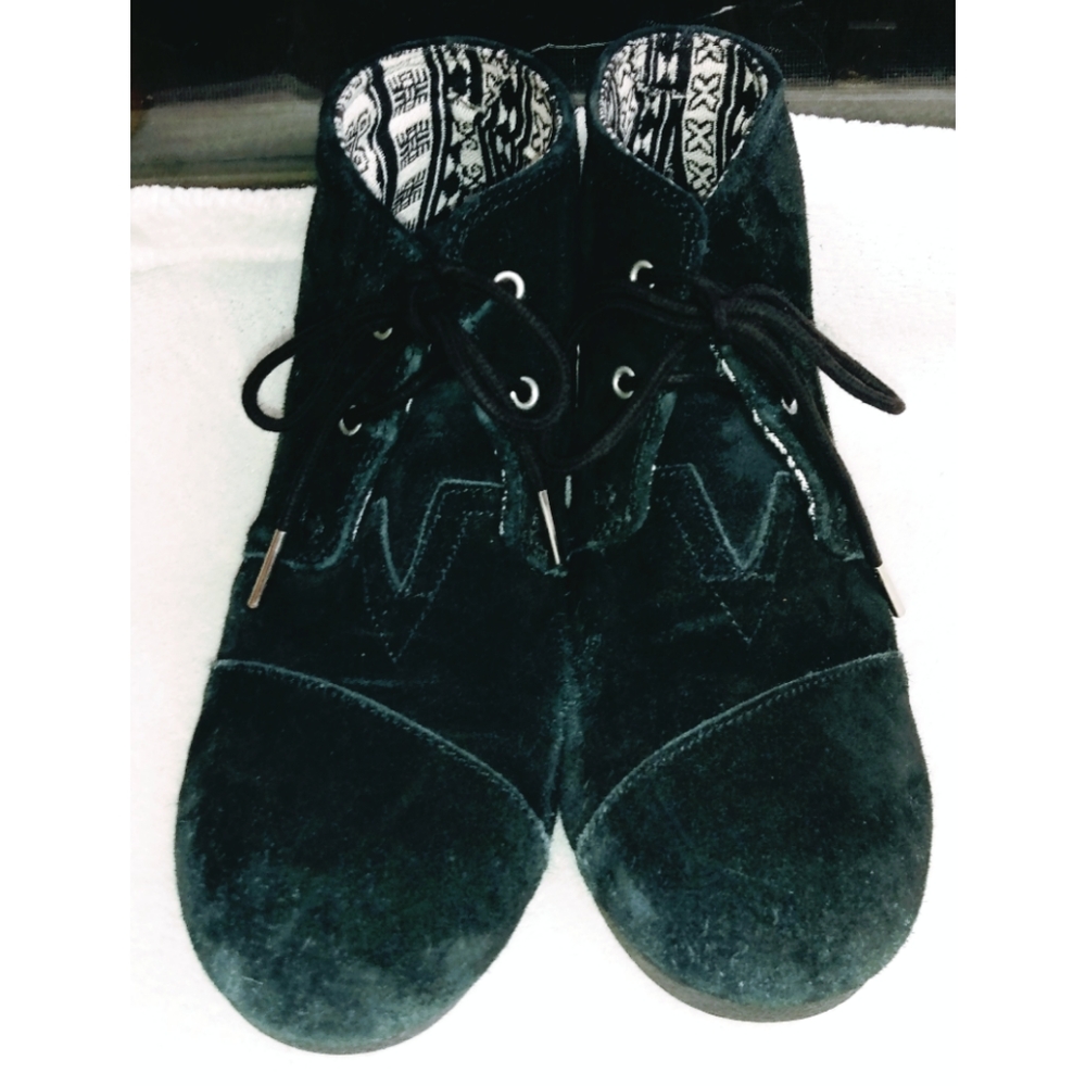 Tom's black suede Kala wedge bootie